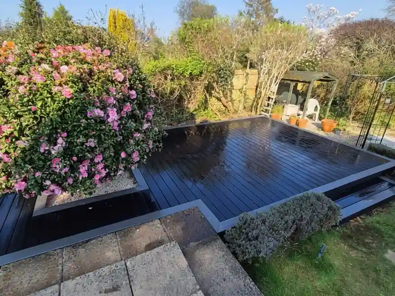 A newly laid composite patio area