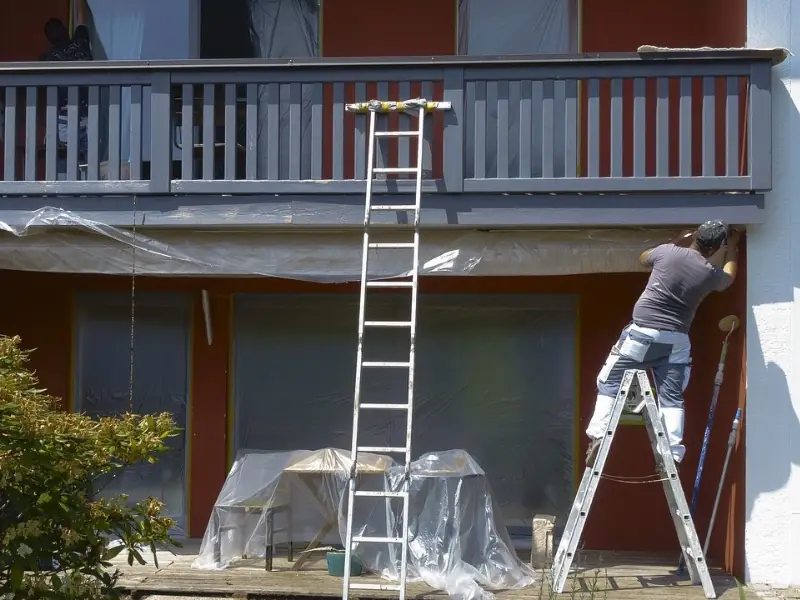 A freshly painted exterior with decorating ladder