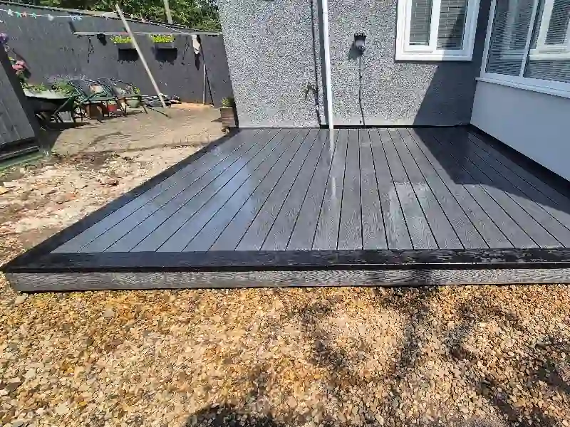A close-up of the composite decking boards and hidden fixings