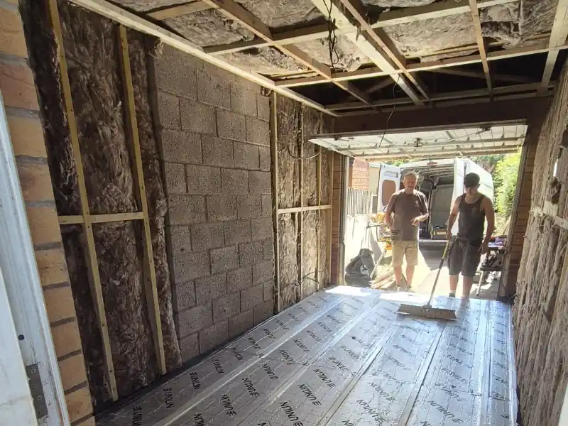 The timber frame of a building being renovated